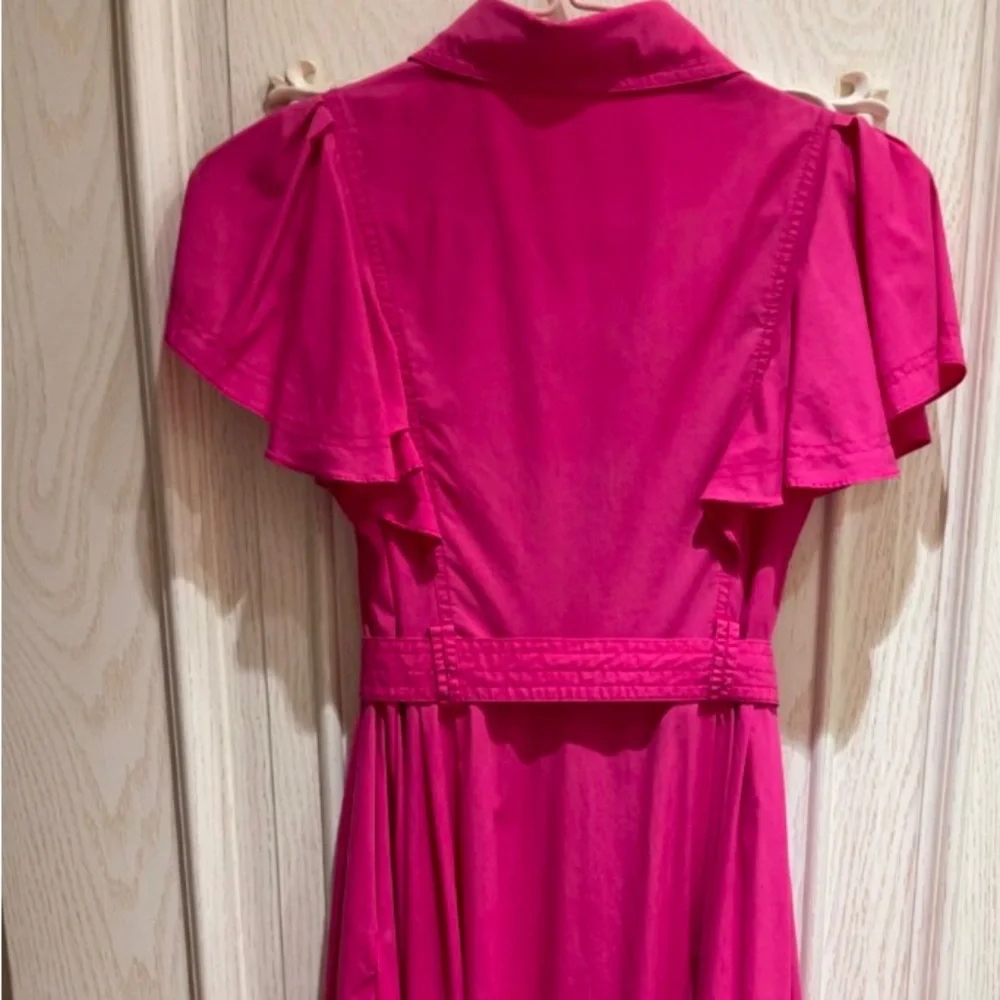 Feminine Pink Midi Skirt Dress with Belt